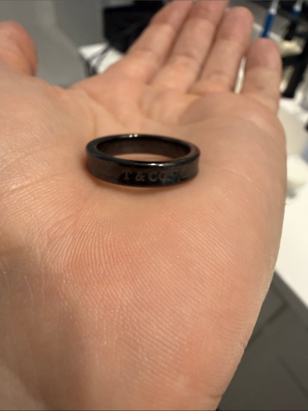 Tiffany & Co. Black Stainless Steel Ring with Subtle Logo